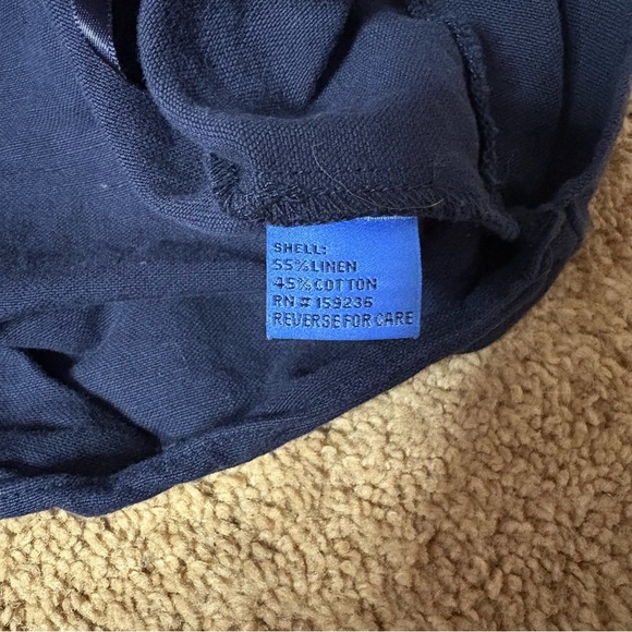 J.McLaughlin Athena Linen-Cotton Blend Navy Ruffle Sleeve Blouse Size Small - Picture 3 of 5